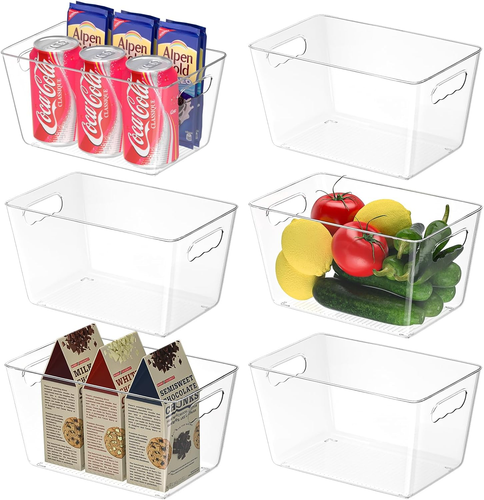 Pantry Organizers and Storage Bins, 6 PK Plastic Clear Storage Bins, BPA Free...