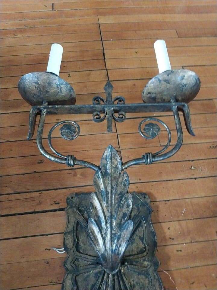 Iron Wall Sconces Pair Heavy Iron Man Cave Den Medieval Bar game Room