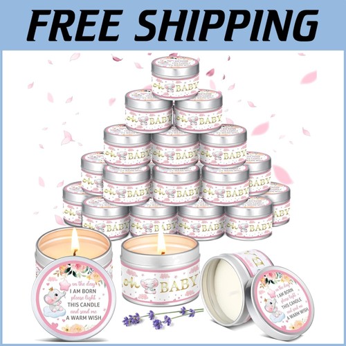 Elegant 24 Pcs Pink Elephant Tea Lights - Baby Shower Favors with Lavender Scent