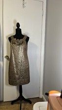 MAGGY LONDON Womens Metallic Brocade Sleeveless Shift Dress Evening SZ 8
