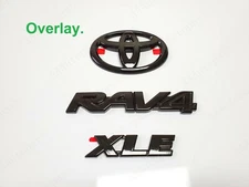 3PCS KIT 2019-2023 TOYOTA RAV4 HYBRID XLE GLOSS BLACK EMBLEM OVERLAY KIT GEN