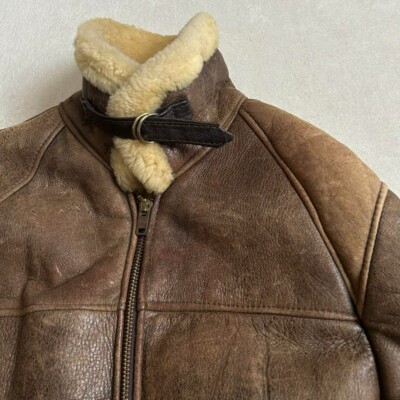 Schott Type B-3 Flight Jacket USA Sheepskin Size 46 Brown Mouton