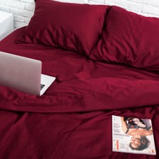 Natural Cotton Satin Duvet Cover in Burgundy Twin Full Queen King Custom Size