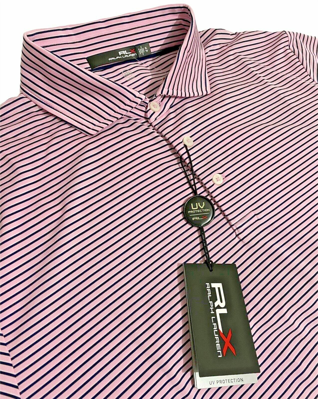 RLX Ralph Lauren Polo Shirt UV Protection Short Sleeve Golf Pink Blue White XL image 7