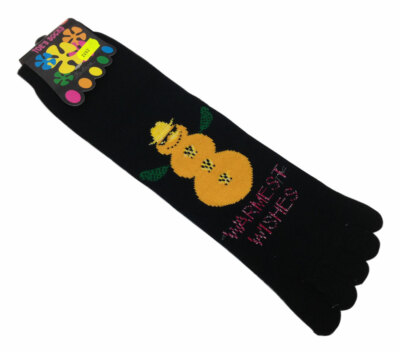 1 P. Zehen-Socken schwarz orange WARMEST WISHES 80% Baumwolle NEU 35-42