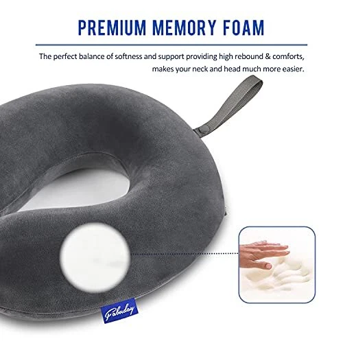 Travel Pillow Memory Foam for Airplanes - Neck Pillow for Traveling, Dark Gray