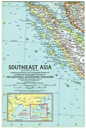 1961-5 May Vintage Original Map SE SOUTHEAST ASIA National Geographic Map (555)
