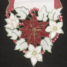 Christmas Table Runner Embroidered Poinsettia Cutwork Party Wedding 66 X 8