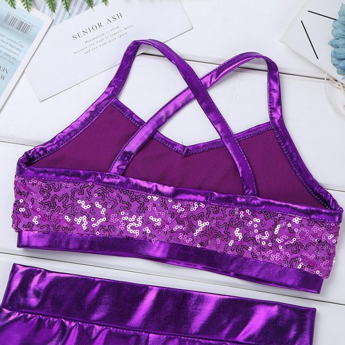 Abito da ballo bambina balletto ginnastica brillante jazz sport camicia crop top + pantaloncini - Foto 11 di 64