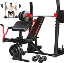 900LBS Adjustable Weight Bench Bench Press with Squat Rack Olympic for Home Gym
