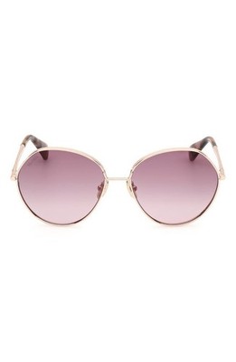 New Max Mara Women Menton 57mm Round Sunglasses Authentic Shiny Rose Gold / Grad