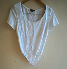 Ambiance Women  s White Solid Scoop Neck Short Sleeve Bodysuit, 1X Plus