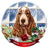 English Cocker Orange Roan Dog Porcelain Ornament 'Santa. I Can Explain '