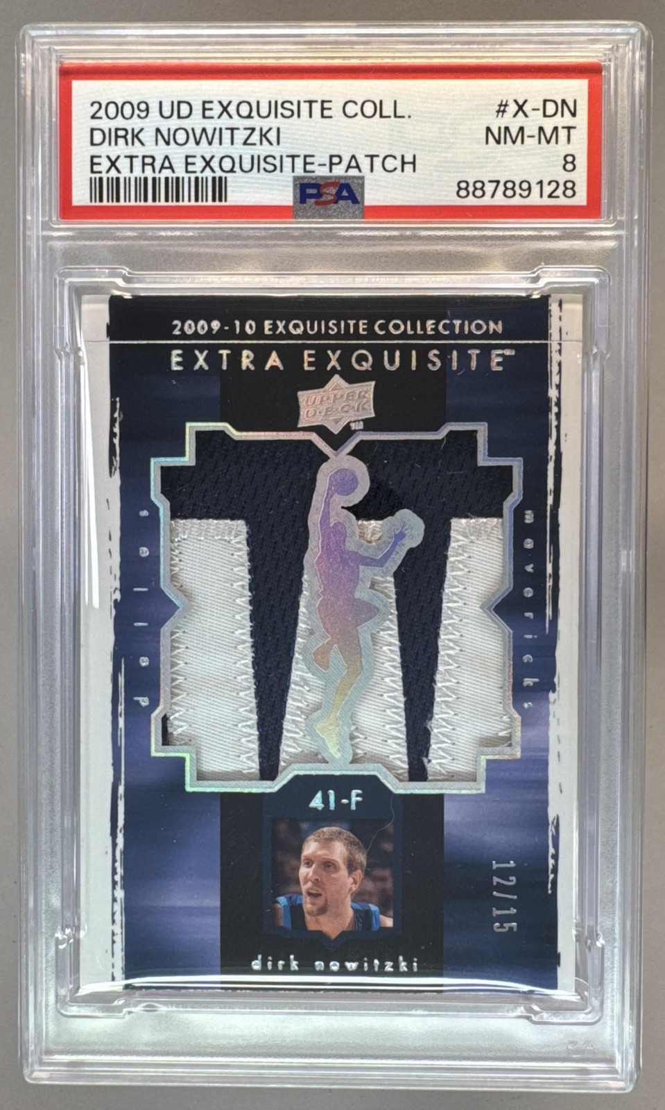 9128 Dirk Nowitzki 2009 Upper Deck Exquisite #X-DN Extra Patch /15 PSA 8