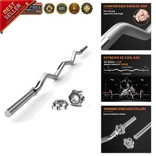 Nickel-Plated 47" EZ Curl Bar with Diamond Knurl Grip - Perfect for Home Gym