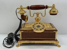 Telefono Vintage Cinese Stile Rotante Pulsante Legno Oro Edizione Limitata #4792