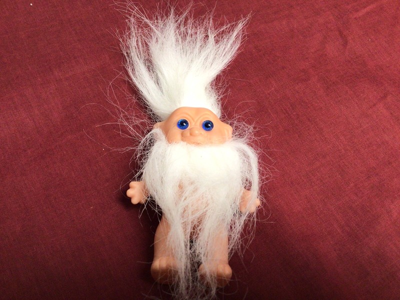 Grandpa Troll Doll White Hair & Beard 4” Tall Blue Eyes Made In Korea