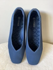 VIVAIA Square-Toe V-Cut Flats Margot Walker Size 39.5 Blue Slip-On Comfort