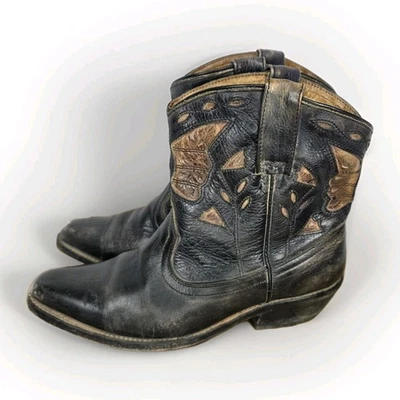 BED STU Cobbler Filly Distressed Black Brown Inlay Ankle Boots Western Size 7 - Image 1 of 4