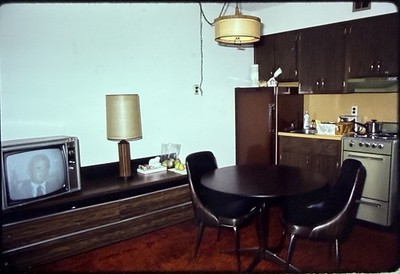 Vintage Photo Slide Man Speaking On Television Kitchen Interior Living Room