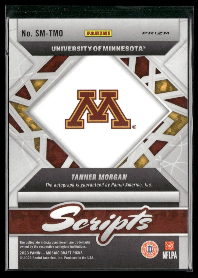 Tanner Morgan Auto AU 2023 Panini Mosaic Draft Picks Minnesota Golden Gophers - Image 2 of 2