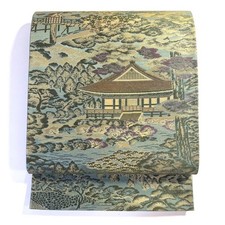 Silk Obi Gold Green Purple Silk Belt Vintage Ready to Use Authentic