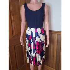 Joseph Magnin 60s Silk Pleated Floral Cocktail Dress M/L