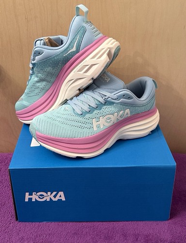 Size 7B Women’s Hoka One One Bondi 8 Light Blue/Pink - Picture 4 of 9