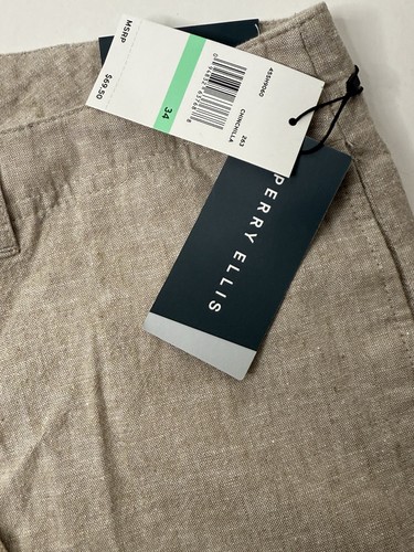 PERRY ELLIS Linen Blend Short Drawstring Tan Size 34 Casual Formal Bermuda NEW - Picture 10 of 16