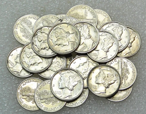 1941 P, D, S MERCURY Dime XF-AU Nice Luster Half Roll of 25 coins in tube #N264