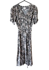 East Floral Belted Dress UK 8 Black & Cream