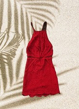 Red Lace Halter Backless Dress