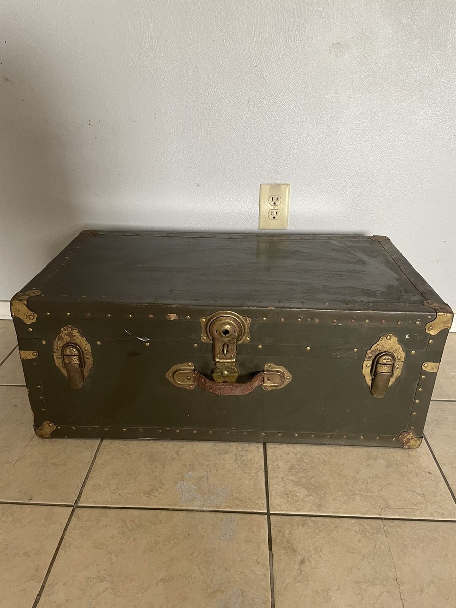 Vintage Green US Army Navy Footlocker Suitcase Travel Trunk | eBay