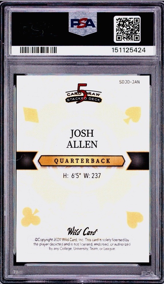 2024 JOSH ALLEN WILD CARD 5 CARD DRAW STACKED DECK 1/1 RAINBOW PSA 10 NON AUTO view 2