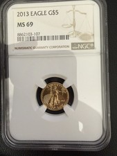 2013 $5 American Gold Eagle 1/10 oz Gold Coin NGC MS69 4590.00 per troy oz