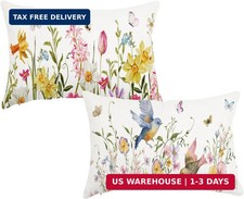 Spring Pillow Covers 12x20 Inch Set of 2 Summer Floral Flower Bird Butterfly Out