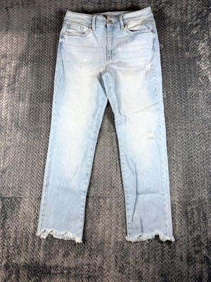 Just USA Jeans Womens 12 Blue Cotton Stretch Distressed Straight Leg Raw Hem