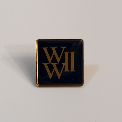 WWII World War II Commemorative Lapel Pin Navy Blue Gold Tone Square Enamel .5"
