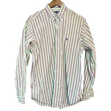 Ralph Lauren Mens Classic Fit Striped Button Down Shirt Green Pink Blue 16.5 L