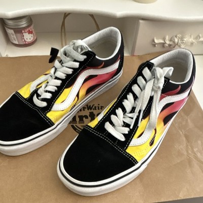 VANS Old Skool Flame Men's Black Yellow Canvas Lace-Up Sneakers