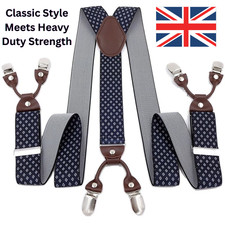 Men’s Heavy Duty Suspenders Wide Y Back Braces 6 Clips Adjustable Elastic 120cm