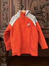 Nike Youth Size 5 Orange Gray Hoodie Unisex Windbreaker Jacket Full Zip Pockets