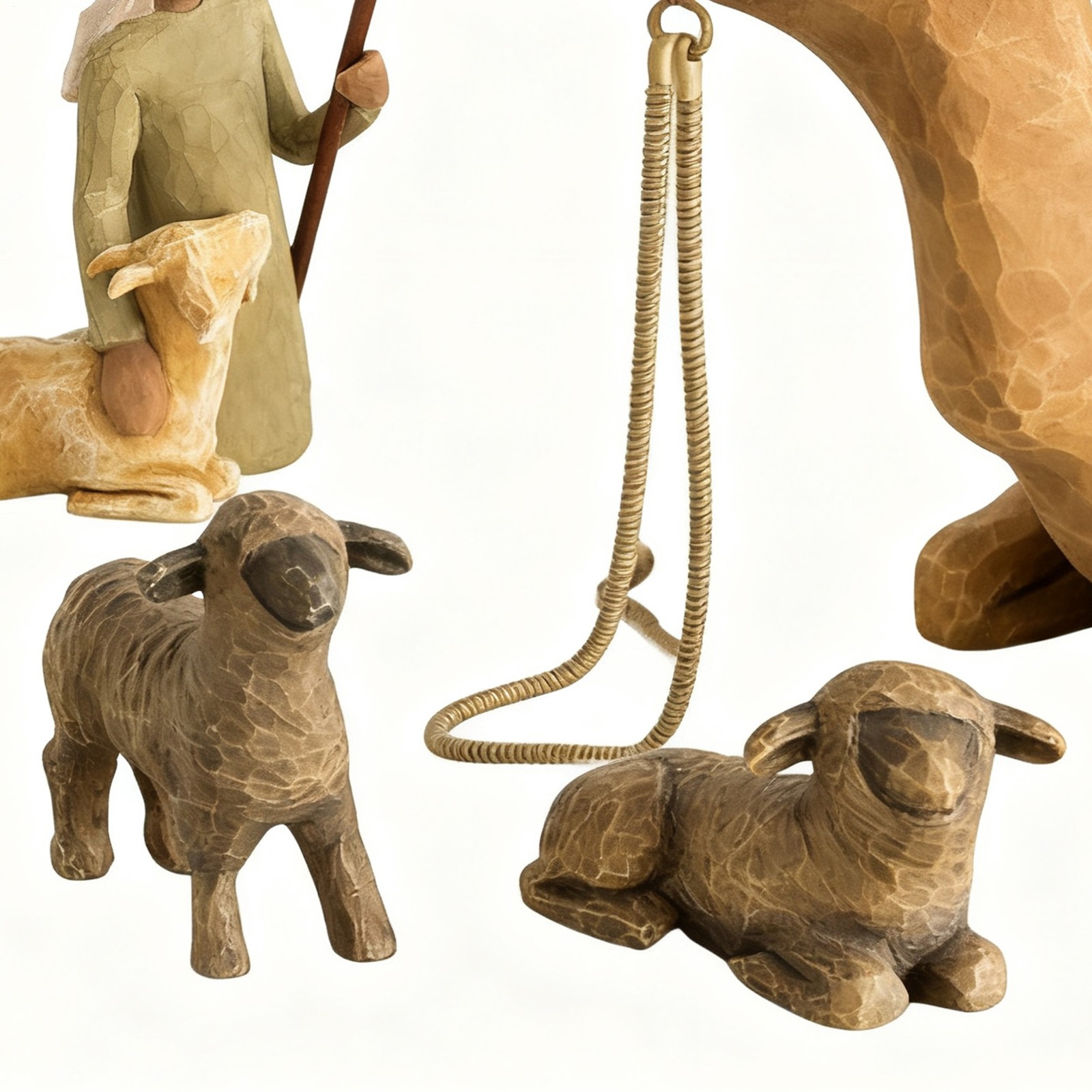 Set Of 4 Religious Nativity Manger Set Shepherd & Nativity Animals Figures Set 