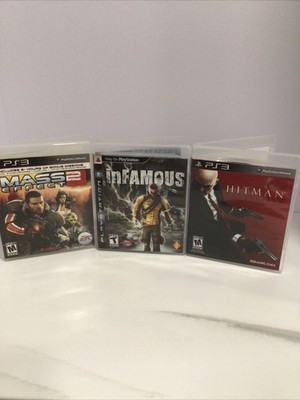 Sony PS3 Bundle 3 Video Games Mass Effect 2 / Infamous / Hitman CIB W/ Manual