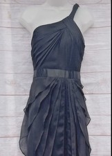 Adrianna Papell One-Shoulder Tiered Drape Ruffled Chiffon Gown Black Size 8
