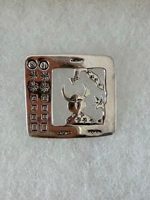 Sterling Silver Richard Lindsay Brooch Kachina In A Microwave Snake Coyote Vint