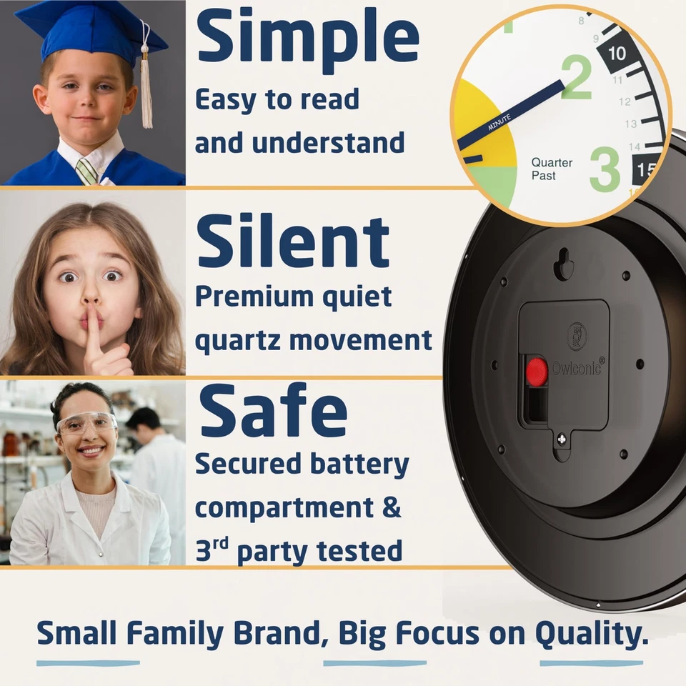 Reloj para niños, relojes analógicos sin tictac para aprender a decir la hora, enseñar clo... Foto 4 de 4