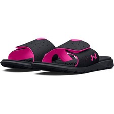 Under Armour 3026027 Women's UA Ignite Pro Slides, Black/Rebel Pink, Size 11