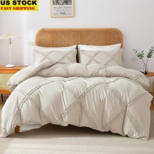 Geometric Tufted Duvet Cover Set Microfiber Comforter Cover Bedding 3 Pieces New