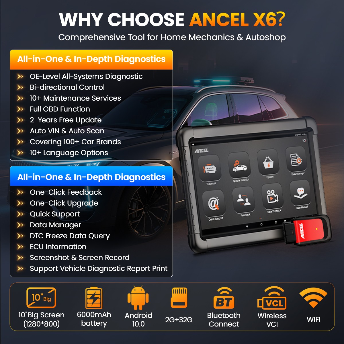 ANCEL X6 Automotive Bi-directional OBD2 Scanner Diagnostic Scan